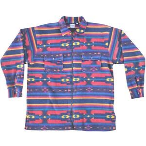 Vintage Traders Jean Co Fleece Jacket Mens L Southwestern Aztec Tribal Full Zip